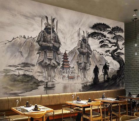 Samurai Temple, Restaurant Mural, Restaurant Background, Thank You Pictures, Creative Restaurant, Custom Photo Wallpaper, Cheap Wallpaper, Stained Glass Window Film, 3d Wall Murals