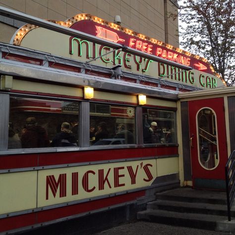 Mickey's Diner St Paul, Minnesota. Mickeys diner is a 50's themed diner in a train car, so its small but they have great food and if you traveling through its a great place to stop! Many famous people have been there too, they have the list on their menu! Pere Marquette State Park Illinois, 1960s Road Trip, Coney Island 1950s, Main Street Usa Disney World Aesthetic, Discovery Park Of America Tennessee, Feeling Minnesota, Saint Paul Mn, Minneapolis St Paul, St Paul Minnesota