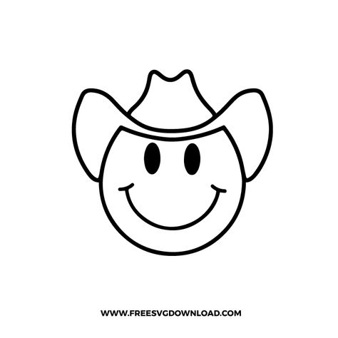 Cowboy Emoji Tattoo, Smiley Face With Cowboy Hat Tattoo, Cowboy Svg Free, Cowgirl Svg Free, Western Cricut Designs Free, Country Svg Free, Western Svg Free, Cowboy Boot Svg, Cowboy Boots Svg