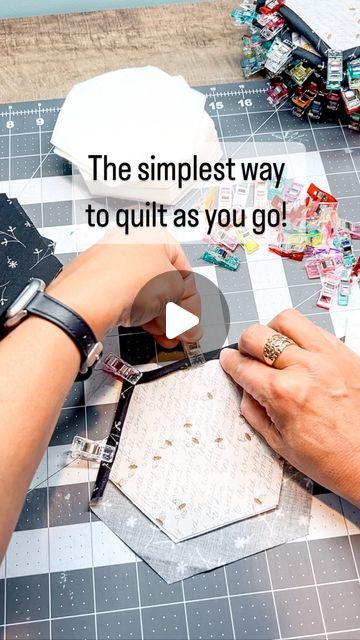 Missy Luukkonen on Instagram: "This is the simplest way for you to make your quilt as you go pieces.   No pressing, no glue, no pins.   It’s much faster for me and I can crank out a bunch of shapes at once!!  I am using the template set from Daisy and Grace for my quilt. I’ve use the hexie the most but also have the jewel, diamond and half hexie in this quilt.   This method is quick, but takes a little practice. My iron is on standby just in case I need to use it!!   Layer your pieces in the following order:  Quilt backing Batting  Quilt front  Double fold the edges. First fold to the edge, then up and over the front.   Use clips to hold it in place until you are ready to sew.   I have been making about 20 hexies at a time this way, then I sew them and make another batch.   When you are do How To Quilt A Hexie Quilt, Sew As You Go Quilt Blocks, Hand Quilt As You Go, How Many Hexagons To Make A Quilt, Quilt Piecing Tips, Lap Quilt Patterns Free Simple, Spring Quilts Patterns, Diy Patchwork Quilt For Beginners, Shabby Chic Quilt Patterns Free