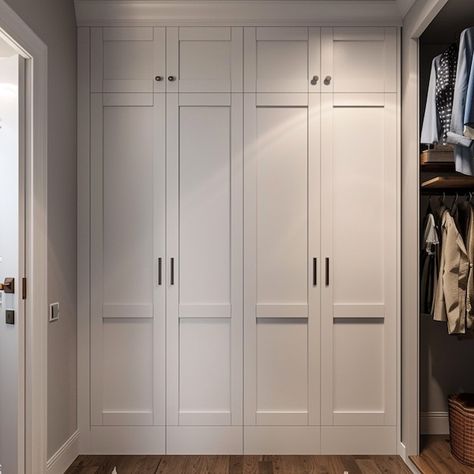 Closet System Maker - Etsy Closet Cupboard Designs, Modern Farmhouse Closet Doors, Shaker Style Wardrobe, Painted Built In Wardrobes, Small Reach In Closet Ideas, Large Closet Door Ideas, Adding A Closet To A Bedroom, Wall Of Closets Built Ins, Closet With Cabinets