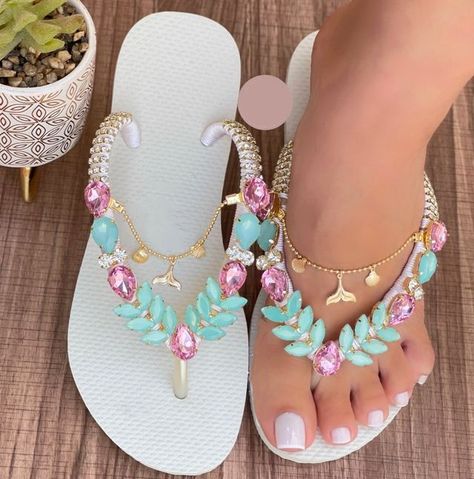 #sandalcantik #shoesforsale #dress #flatsandals #bhfyp #beautiful #shoelover #instashoes #shoesoftheday Tiara Accessories, Bridal Flip Flops, Bling Flip Flops, Beaded Flip Flops, Cute Flip Flops, Wedding Flip Flops, Crocs Fashion, Women Slippers Fashion, Bling Sandals