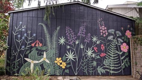 Shed Mural, Nootka Rose, Trumpet Honeysuckle, Wildflower Mural, Wood Fern, Shed Makeover, Garden Mural, Flower Mural, California Native Plants