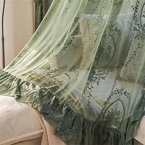 NewWPKIRA Retro French Princess Style Floral Embroidery Sheer Lace Curtain with Ruffle for Bedroom Living Room Rod Pocket Top 2 Panels (Green,W39 x L70 inch - 2 Panels) French Princess, Lace Curtain, Tulle Curtains, Short Curtains, Vintage Curtains, Green Curtains, Inspire Me Home Decor, French Floral, Lace Curtains