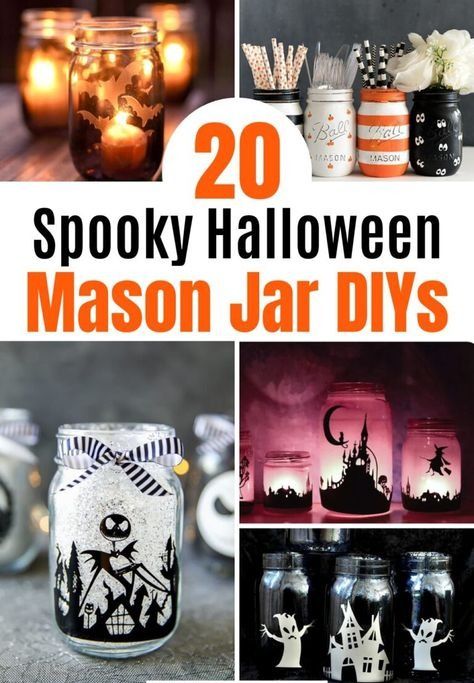 Mason Jar Halloween Decorations, Halloween Mason Jars Diy, Diy Halloween Apothecary Jars, Mason Jar Halloween Crafts, Fall Mason Jar Crafts, Halloween Vase, Mason Jar Party, Diy Mason Jar Lights, Decorating Halloween