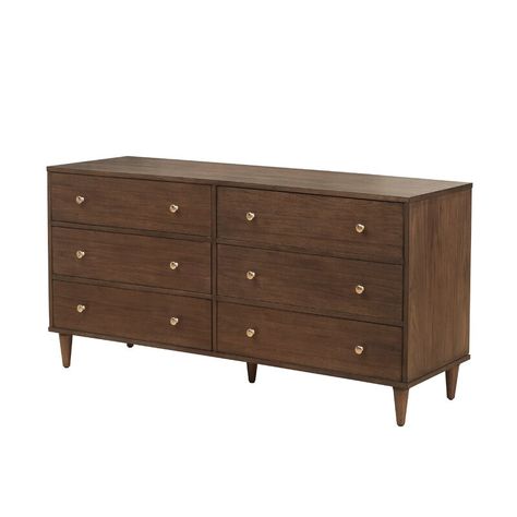 Wade Logan® Tambo 6 Drawer 64'' W Double Dresser & Reviews | Wayfair Walnut Chest Of Drawers, Flat Inspiration, Sophisticated Bedroom, Bedroom Ambiance, Mid Century Dresser, Six Drawer Dresser, 6 Drawer Chest, Wayfair Furniture, Blue Elephant