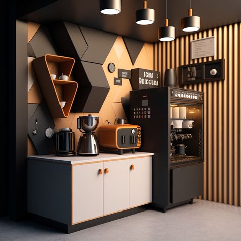 Coffee bar in home Coffee Bar In Home, Self Serve Coffee Bar, Office Coffee Area, Office Cafeteria Design, Bar In Home, Mini Cafeteria, Office Coffee Bar, Cafeteria Design, Coffee Counter