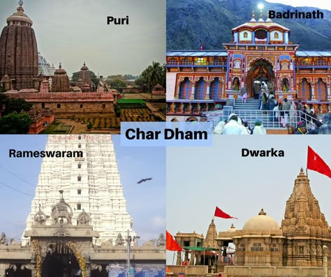 Visiting Char Dham(Badrinath, Dwarka, Puri & Rameswaram) during one's lifetime is considered highly sacred by Hindus.. #CharDham #Badrinath #Dwarka #Puri #Rameswaram Char Dham Temple, 4 Dham Temple, 4 Dham Yatra, Vision Board2025, Spiritual Learning, Temple Poster, Vision Board Examples, Dream Vision Board, Dream Place