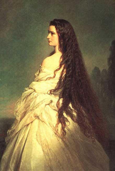 Portrait by unknown artist of Empress Elisabeth “Sissi” (Elisabeth Amalie Eugenie) (24 Dec 1837-10 Sep 1898) Bavaria in a dress of layers of sheer detailed lace showcasing her thick long hair. Sissi was the wife of Emperor Franz Joseph I (18 Aug 1830-21 Nov 1916) Austria. Empress Sissi, Royal Women, Historical Painting, Victorian Art, Historical Art, Old Paintings, Classical Art, Old Art, Beautiful Paintings