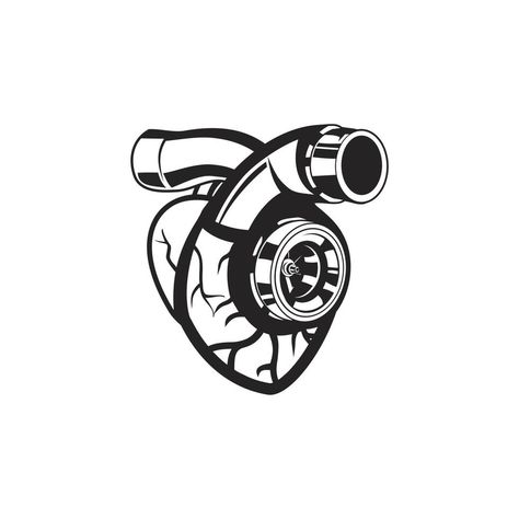 Engine Heart Tattoo, Turbo Tattoo Design, Car Inspired Tattoos, Sa Tattoos, Turbo Tattoo, Turbo Logo, Engine Tattoo, Auto Illustration, Stencil Outline