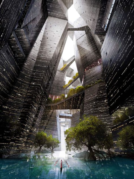 Vertical City, Futuristic Building, Futuristic Interior, Cyberpunk City, Futuristic City, Future City, Futuristic Design, City Design, Urban Life