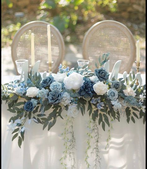 Blue Centerpieces, Wedding Hoop, Head Table Wedding, Dusty Blue Wedding, Blue Themed Wedding, Blue Wedding Flowers, Wedding Table Flowers, Dusty Blue Weddings, Wedding Goals