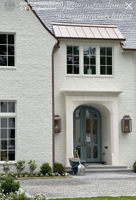 Exterior Addition, White Painted Brick Exterior, German Smear Brick Exterior, White Brick Exterior, White Wash Brick Exterior, Gas Lamps, Exterior House Renovation, Interior Door Styles, Brick Steps