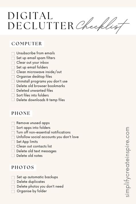 Declutter Life Checklist, Organising Your Life, Life Organization Checklist, Declutter My Life, Decluttering Your Life, Type A Organization, Digital Declutter Challenge, Clear Out Clutter, Organise My Life