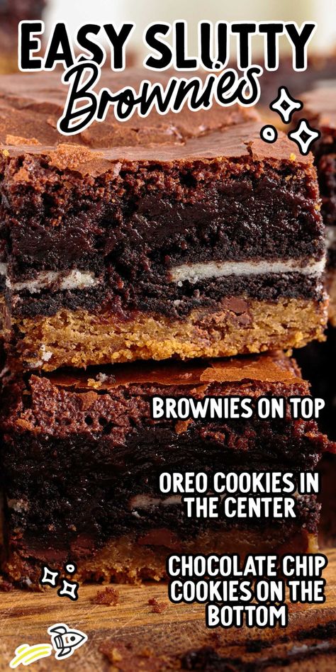 Easy Sluttier Brownies, Brownies For Party, Cookie Bottom Brownies, Brownies With Oreos Inside, Blonde Brownies With Chocolate Chips, Slurry Brownies, Dirty Brownies, Sluttier Brownies, Brownies With Oreos