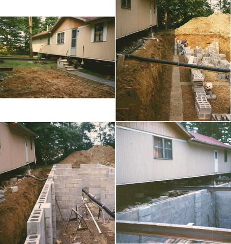 basement construction for manufactured home Mobile Home Basement Addition, Doublewide Makeover, Manufacturer Homes, Mobile Home Addition, Mobile Home Redo, Mobile Home Bathrooms, Manufactured Homes Floor Plans, Prefab Barns, Mobile Home Repair