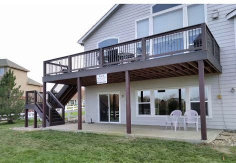 Upstairs Deck Ideas, Back Deck Designs, 2nd Story Deck, Second Floor Deck, Deck Addition, Second Story Deck, Deck Remodel, Patio Deck Designs, Deck Construction