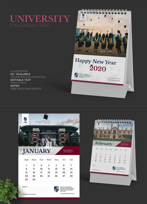 2020 University Calendar Template University Layout, Architecture Calendar Design, 2023 Calendar Landscape, University Calendar, Calendar Design Layout, Calendar Design 2022 December, Creative Calendar, Happy New Year 2020, New Year 2020