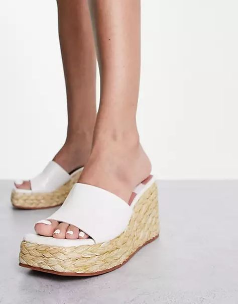 ASOS DESIGN Teo wedge mules in white Wedge Mules, Asos Shoes, White Shoes Women, Design Dress, Madden Girl, Cute Shoes, Platform Sandals, Wedge Heels, Wedge Sandals