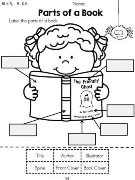 Parts Of A Book Worksheet, Book Worksheet, Library Lesson Plans, Language Arts Worksheets, Parts Of A Book, Kindergarten Language Arts, Library Skills, Elementary Library, Library Activities