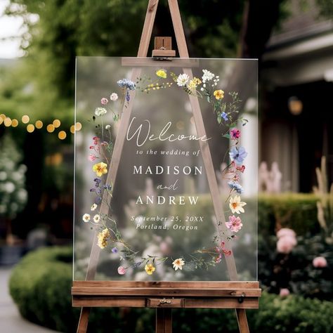 Elegant Wildflower Meadow Wedding Welcome Acrylic Sign Welcome Acrylic Sign, Casual Wedding Decor, Formal Wedding Decor, Acrylic Wedding Welcome Sign, Wedding Reception Signage, Meadow Wedding, Night Wedding Decor, Reception Signage, Wedding Welcome Board