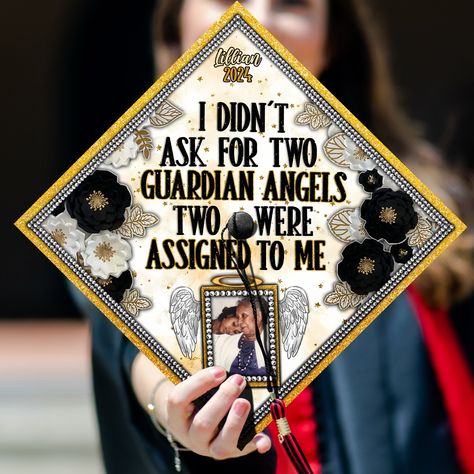 Honor the memory of a loved one on your graduation day with our Custom Memorial Graduation Cap Topper. This heartfelt accessory allows you to pay tribute to someone special who has passed away while celebrating your own achievements. With meticulous attention to detail, our cap topper can be personalized with a name, or meaningful message, creating a truly personalized memorial. Crafted from high-quality materials, it securely attaches to any graduation cap, ensuring it stays in place during the Graduation Cap Designs Grandma, In Memory Graduation Caps, Graduation Cap Designs Memorial, Graduation Caps For Lost Loved Ones, Graduation Cap Memorial Ideas, Graduation Cap Ideas For Lost Loved Ones, Graduation Cap For Lost Loved One, Memorial Graduation Cap Ideas, Grad Cap Ideas For Lost Loved Ones