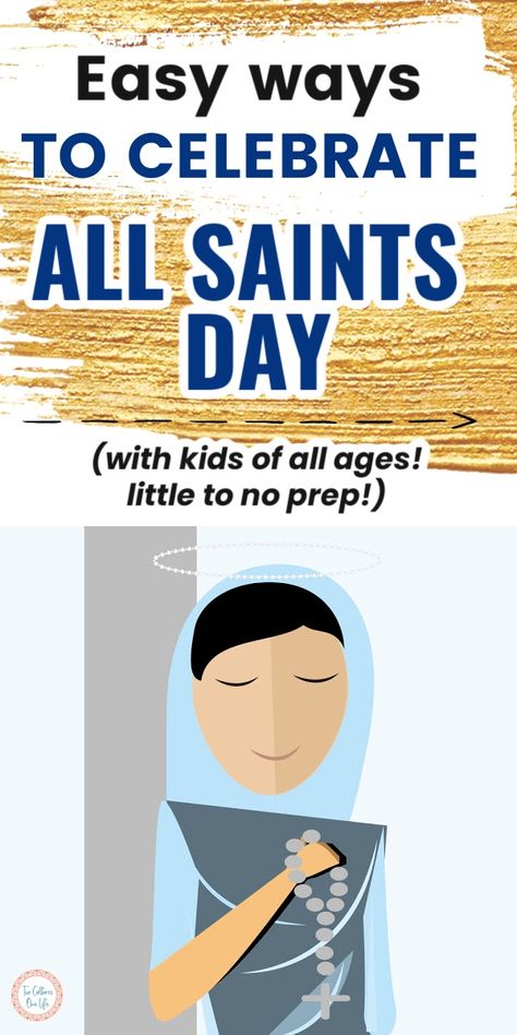 Simple ways to celebrate All Saints Day with your family - easy ideas for all ages - toddlers to teens. Most of the ideas require little prep. Free All Saints Day Printables, All Saints Day Activities For Kindergarten, All Saints Day Activities For Kids Catholic School, Easy All Saints Day Costumes, How To Celebrate All Saints Day, All Saints Party Ideas, All Saints Day Crafts For Kids, All Saints Day Crafts, All Saints Day Games