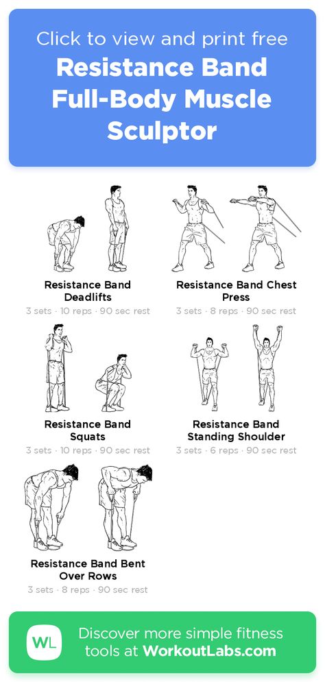 Resistance Band Full-Body Muscle Sculptor · Free workout by WorkoutLabs Fit Full Body Resistance Band Workout Men, Resistance Band Workout Men, Resistance Band Exercises For Men Workouts Full Body, Resistance Band Exercises For Men Chest, Resistance Band Workouts For Men, Band Workouts For Men, Resistance Band Chest Workout, Resistance Band Exercises For Men, Resistance Tube Workout