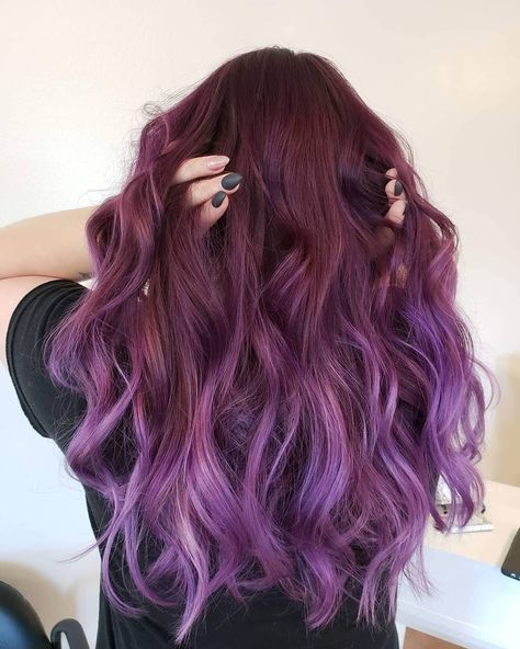 Burgundy To Purple Ombre Hair, Purple Hair Gradient, Purple Gradient Hair, Witch Season, Long Purple Hair, Witchy Hair, Violet Hair Colors, Baylage Hair, Witch Hair