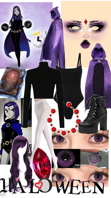 Raven teen tightens cosplay for Halloween 🎃 2024. Dc Raven Cosplay, Raven Diy Costume, Raven Cosplay Black Women, Raven Inspired Outfits, Raven Cosplay Makeup, Raven Teen Titans Cosplay, Teen Titans Outfits, Raven Halloween Costume, Purple Cloak