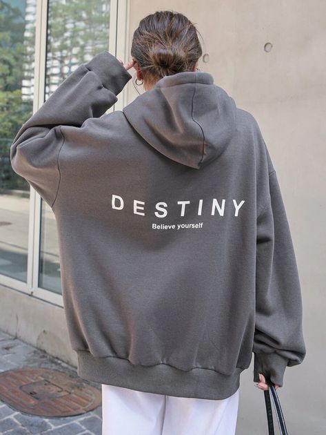 DAZY Slogan Graphic Drawstring Thermal Oversized Hoodie | SHEIN USA Nice Hoodies, Oversized Hoodie Outfit, Hoodie Design Ideas, Positive Hoodie, Aesthetic Hoodies, Hoodies Aesthetic, Hoodie Aesthetic, Trendy Hoodies, Aesthetic Hoodie