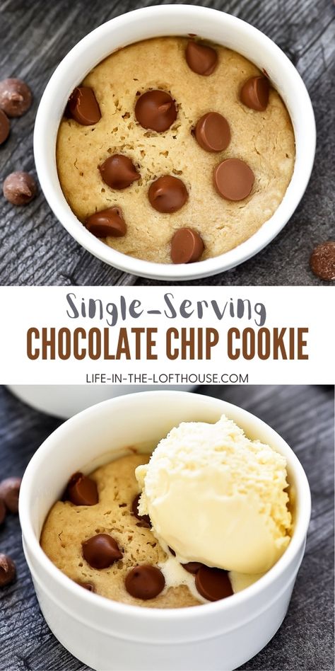 Chocolate Chip Cookie For One, Chocolate Chip Mug Cookie, Cookie For One, Single Serve Cookie, Microwave Mug Recipes, Life In The Lofthouse, Angel Food Cake Desserts, Chocolate Chip Pudding Cookies, Chocolate Chip Cookie Mix