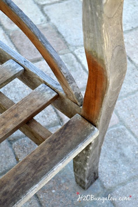 Save time and effort, easy tutorial to restore outdoor teak furniture with tips and product recommendations. Works on all outdoor wood furniture makeovers. Painted Wood Deck, Outdoor Teak Furniture, Outdoor Furniture Makeover, All Wood Furniture, Backyard Spa, Teak Patio Furniture, Outdoor Wood Furniture, Teak Bench, Teak Outdoor Furniture