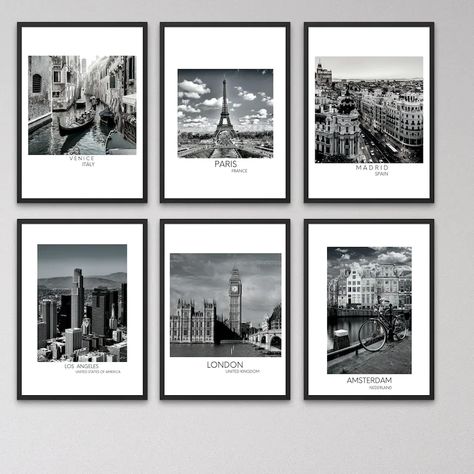 Music Room Art, Travel Bedroom, Gallery Wall Bedroom, Boy Bedroom Design, Poster Black And White, Travel City, Gallery Wall Prints, City Print, City Wall Art