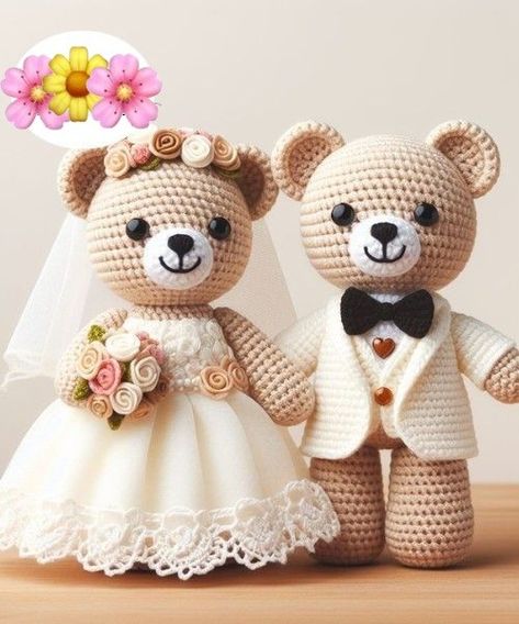 Crochet Wedding Bears Free Pattern, Wedding Gift Crochet Ideas, Crochet Wedding Gifts Free Pattern, Crochet Teddies, Bear Amigurumi Free Pattern, Crochet Teddy Bear Pattern Free, Crochet Wedding Gift, Wedding Crochet Patterns, Easter Crochet Patterns Free