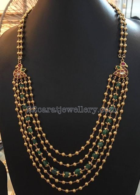 Emerald Beads Mala, Mala Jewelry, Gold Jewelry Outfits, Antique Gold Jewelry Indian, Antique Jewellery Designs, Gold Jewelry Simple Necklace, Beads Mala, Pearl Necklace Designs, Gold Necklace Indian Bridal Jewelry