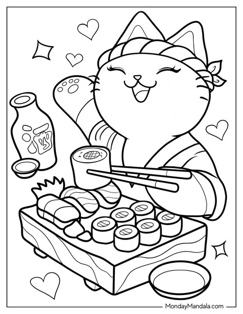 20 Sushi Coloring Pages (Free PDF Printables) Free Cute Coloring Pages Printables, Coloring Pages Cute Animals, Sushi Coloring Page, Cooking Coloring Pages, To Color Free Printable, Aesthetic Food Coloring Pages, Coloring Pages Fish, Coloring Pages Food, Coloring Pages Japanese