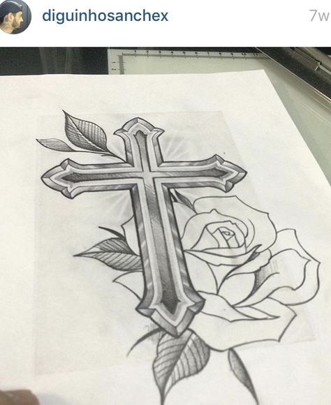 Cross Drawings Beautiful, Rose And Cross Tattoos For Women Design, Cross With Flowers Drawing, Cross Drawing Christian, Gio Tattoo, Memorial Drawings, Cross Drawings, Rosary Drawing, Cross With Wings Tattoo