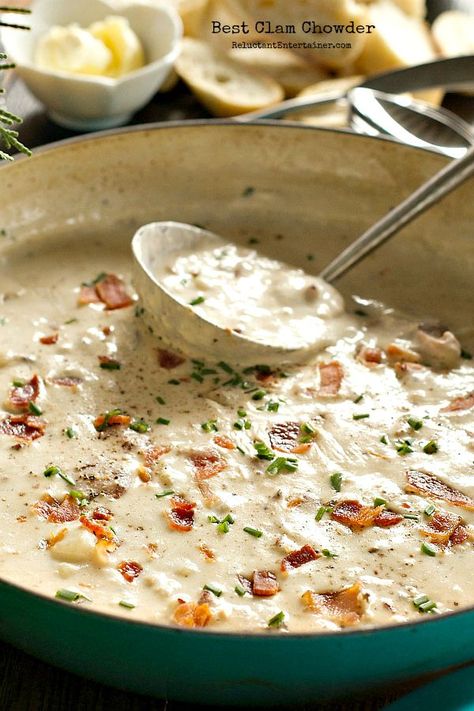 Best Clam Chowder on Reluctant Entertainer. com Best Clam Chowder Recipe, Best Clam Chowder, Baked Seafood, Clam Chowder Recipe, Soups And Chowders, Chowder Soup, Chowder Recipe, Soups Stews Chilis, Soup Chili