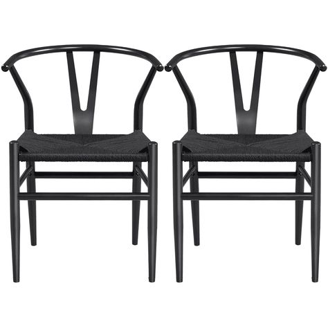 SMILE MART Mid-Century Metal Weave Dining Chair with Y-Shaped Backrest, 2PCS, Full Black - Walmart.com Metal Dining Chair, Woven Dining Chairs, Paper Twine, Cozy Seats, Woven Chair, Mid Century Dining Chairs, Mid Century Armchair, Metal Dining Chairs, Modern Armchair