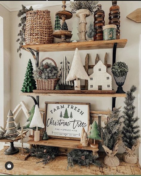 Christmas Tree Shelf Decor, Winter Kitchen Shelf Decor, Open Kitchen Shelves Christmas Decor, Christmas Wall Shelf Decor Ideas, Hutch Christmas Decor, Christmas Shelf Ideas, Christmas Shelves Decor, Shelf Christmas Decor, Christmas Shelf Decor Ideas