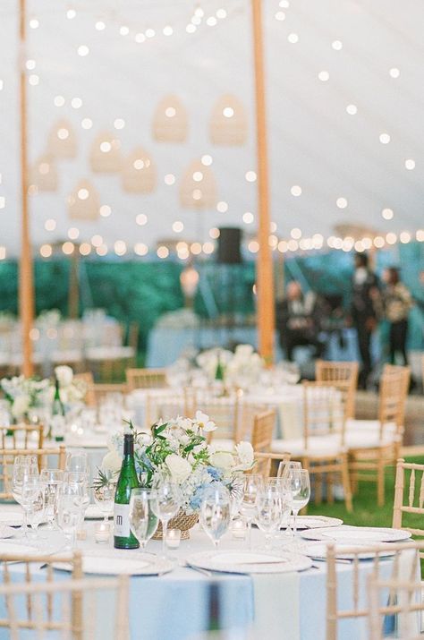 New England Wedding Ideas, Cape Cod Wedding Table Decor, Wedding Tent Lanterns, Summer Coastal Wedding Colors, New England Wedding Decor, Wedding Reception Lanterns, Light Blue Outdoor Wedding, Nantucket Themed Wedding, Cape Cod Wedding Color Palette