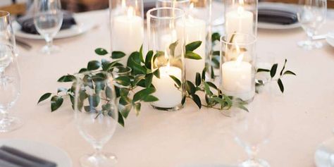 Tiered Candle Centerpiece, Diy Candles Easy, Floating Candle Centerpieces, Italian Ruscus, Rustic Wedding Decorations, Sylvia Day, Simple Centerpieces, Wedding Inside, Elegant Centerpieces