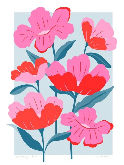 Modern Art Diy, Doodle Art Flowers, Pink Art Print, Wall Murals Painted, Cool Products, Pink Art, Flower Illustration, Art Block, Graphic Design Illustration