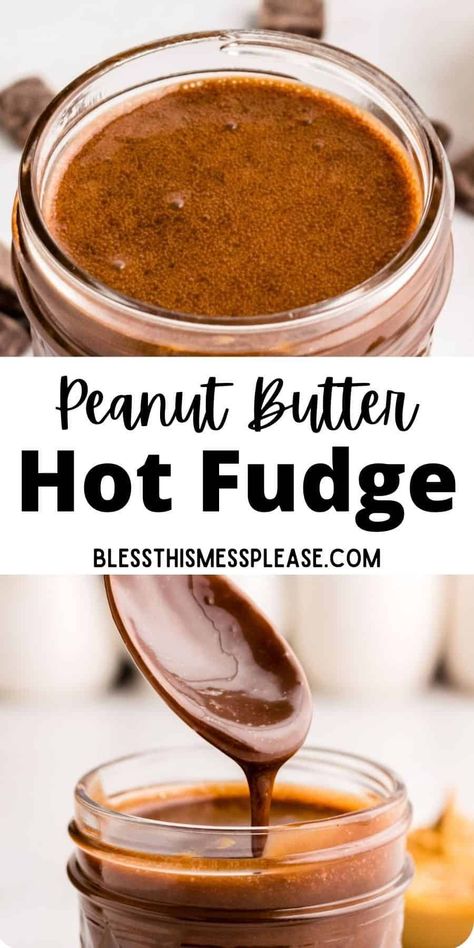 A quick and easy peanut butter hot fudge recipe. Your ice cream will thank you. Made with cream, chocolate, and peanut butter! #hotfudge #chocolate #peanutbutter #icecream #dessert #recipe Peanut Butter Ice Cream Sauce, Peanut Butter Ice Cream Topping, Hot Fudge Recipe, Hot Fudge Sauce Recipe, Fudge Sauce Recipe, Chocolate Peanut Butter Ice Cream, Ice Cream Sauce, Homemade Hot Fudge, Hot Fudge Sauce