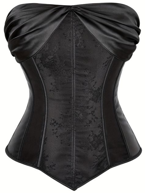 Lace Splicing Ruched Tube Top, Elegant Cross Tie Back Corset Strapless Top, Women's Clothing https://share.temu.com/xOVL0a9BmrA via @shoptemu Crossett Outfit, Types Of Corsets Style, Corset Vintage Dress, Type Of Corset, Fancy Corset, Lace Decorations, Corsets Fashion, Corsets Vintage, White Corset Top