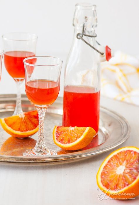 Blood Orangecello liqueur recipe | deliciouseveryday.com Orancello Recipe, Orange Cello, Diy Edible Gifts, Blood Orange Recipes, Limoncello Recipe, Orange Theme, Homemade Liquor, Diy Edible, Orange Cocktails