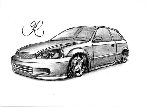 Honda Civic Honda Civic Tattoo, Civic Drawing, Honda Civic Drawing, Honda Drawing, Honda Sports Car, Honda Civic 2014, Honda Civic Sport, Supra Mk4, Civic Eg