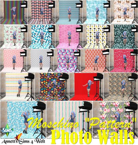 Annett's Sims 4 World: Moschino Stuff - Photo Walls - Pattern Sims 4 Photography, Sims 4 Cc Eyes, Photo Walls, Sims 4 Studio, The Sims 4 Pc, Hayden Williams, Sims 4 Game Mods, Sims 4 Cc Folder, Sims 4 Characters