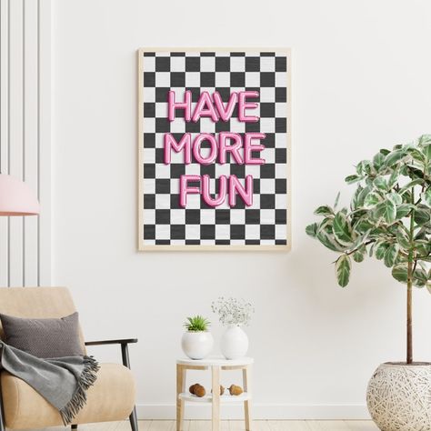 Pink Checkered Wall, Checkered Wall Art, Checkered Nursery, Pink Disco Cowgirl, Checkered Art, Checkered Wall, College Bathroom, Trendy Room Decor, Pink Salon